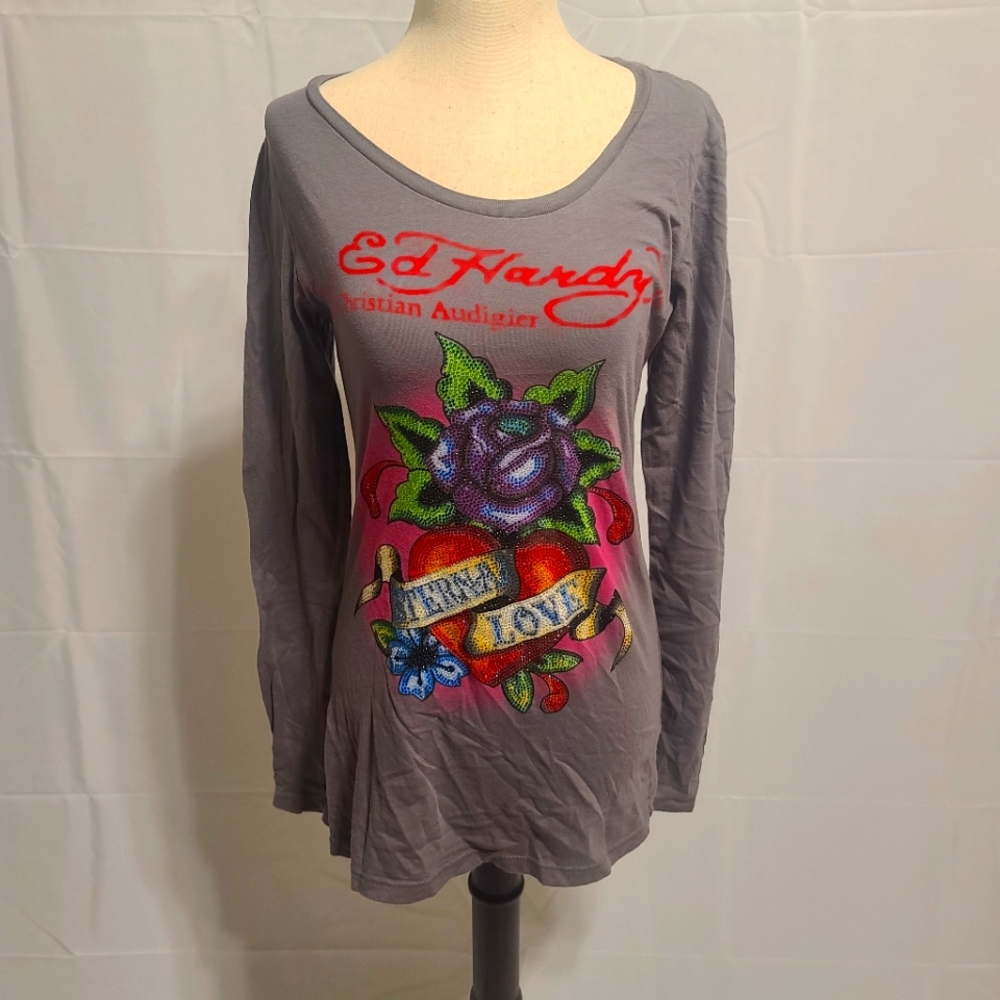 Ed Hardy long sleeve beaded shirt size small